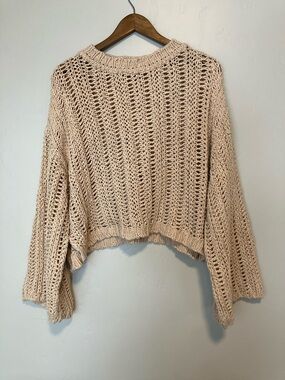 Spell and Gypsy Open-Knit Cropped Crewneck Sweater